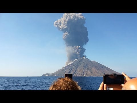 Stromboli Eruption Filmed from Boat