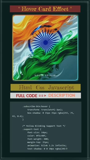 Animated Hover Card By - Html, Css, JavaScript || #animation #html #css #javascript #indians #funks