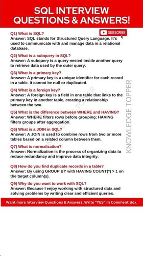 SQL Interview Questions and Answers