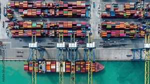 Aerial view time lapse container cargo ship freight shipping by container cargo ship, Global business import export logistic container, Timelapse 4K