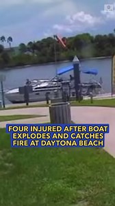 Surveillance footage captures the moment a boat exploded and caught fire after being refueled in Daytona Beach, Florida. Four people were injured, the local fire department said. https://abcn.ws/2Mp6pHp | ABC News