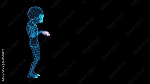 3D Alien Scan. UFO futuristic concept. Alien Scanning Interface. HUD Scull analyze. Mysterious Alien Humanoid, extraterrestrial life concept. For title, text, presentation. 3d animation 60 FPS