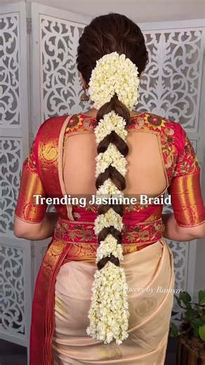 Makeovers by Ramya on Instagram: "Master the trending jasmine braid with our easy step-by-step tutorial! 🌸 Pro tip: Use a regular flower-tying thread for a neat and secure finish✨"