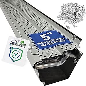 FlowGuard USA Made Professional DIY 5 Inch High Clearance 50-Year Gutter Cover System - Matte - Aluminum Gutter Guards - 22 Feet - by FlexxPoint