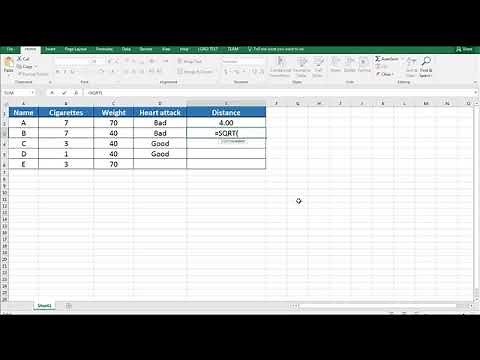 K-NN with excel Euclidean Distance