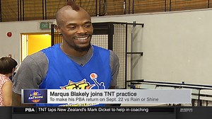 Two-time PBA Champion and former Best Import Marqus Blakely joined TNT KaTropa's practice for the first time Tuesday. *** Watch #SportsCenterPH every night at 9:30 PM on TV5 or via live stream on Sports5’s YouTube channel. | One Sports