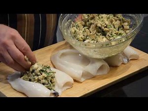 Oven Baked Cuttlefish Stuffed with Mushrooms