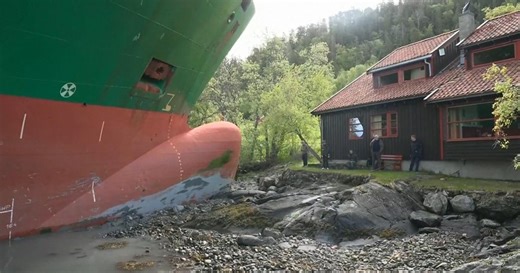 Cargo ship crashes into man's yard in Norway
