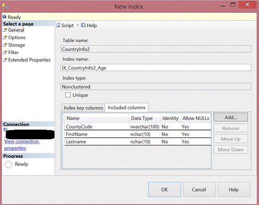 SQL Server non-clustered indexes with included columns