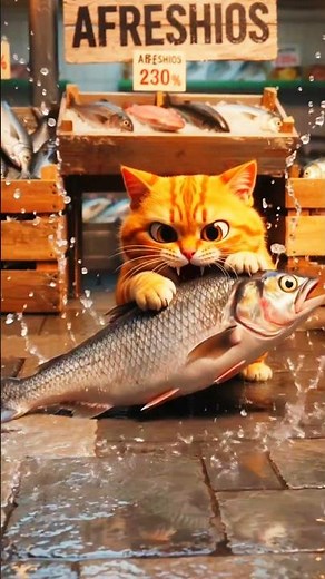 🐱🐟 The naughty cat grabbed a fish and ran away! 😂#CartoonCat #FunnyCat #CuteCat #CatAnimation