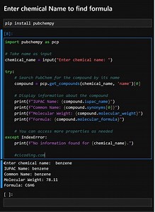 Enter chemical Name to find formula | Python Coding