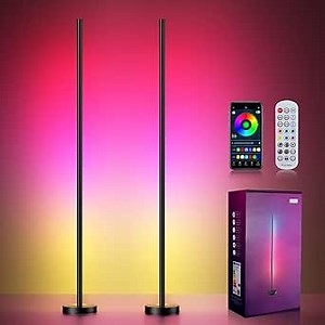 Smart RGBICW LED Corner Floor Lamp 2 Pack - 16 Million DIY Colors, 68+ Scenes, Music Sync, App & Remote Control, Color-Changing Ambient Lighting for Living Rooms, Bedrooms, and Gaming Rooms
