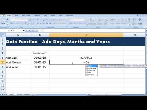 Excel Date Function to Add months to date, to add days to date and add years to date