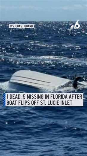 One person has died and the U.S. Coast Guard continues to search for five people missing after a boat flipped more than 20 miles off the St. Lucie Inlet in Florida.⁠ ⁠ The vessel reportedly had 10 people on board and had departed from the Bahamas, USCG said.⁠ ⁠ Coast guard officials were able to rescue four people after a good Samaritan reported the incident.⁠ ⁠ More details: http://on.nbc6.com/8EgLbqa ⁠ #boat #missing #bahamas #florida #coastguard | NBC 6