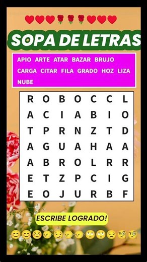 🌿Sopa de Letras Completa con Reto Mental y Palabras Ocultas♥️#sopadeletras #retodeletras 🌿‼️
