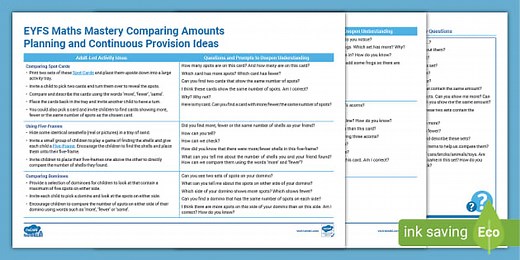 EYFS Maths Mastery Comparing Amounts Planning and Continuous Provision Ideas