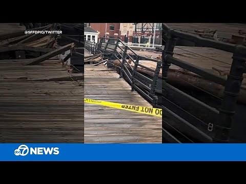 Barges smash into historic San Francisco bridge during storm