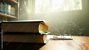 Collection of Textbooks on School Library Table