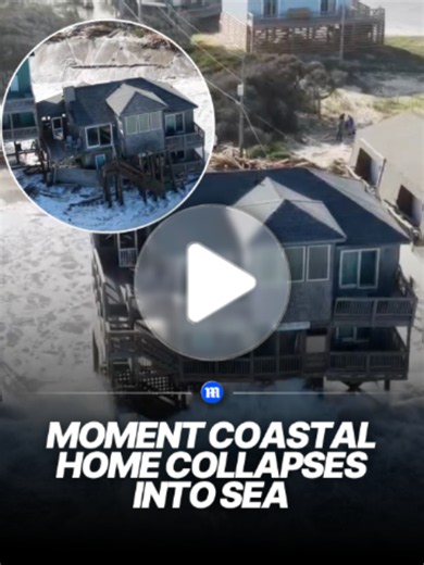 A house on the North Carolina coast is seen collapsing into the ocean as rising tides and erosion reshape the shoreline. The homes involved were unoccupied at the time. Local reports say several oceanfront properties in the area have been lost in recent months, with debris forcing temporary beach closures. 🎥 Jenni Koontz/Epic Shutter Photography via Storyful #usa #northcarolina #ocean #nature