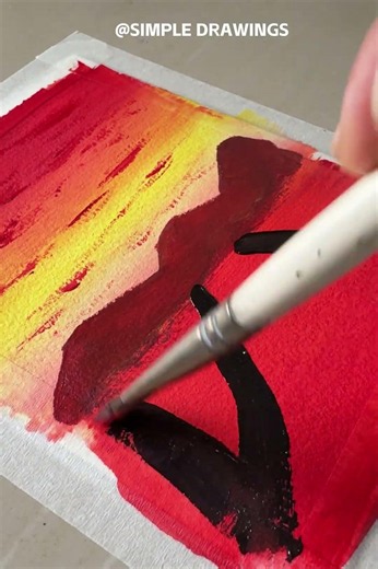 Satisfying Sunset Road Acrylic Painting for Beginners 🌅 #painting#acrylicpainting #shors