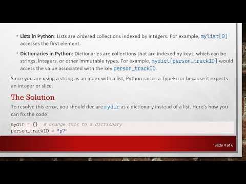 Resolving the TypeError in Python: Understanding List Indices and Dictionaries