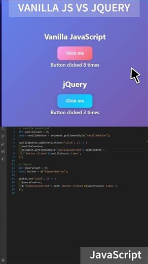 JAVASCRIPT - VANILLA VS JQUERY #coding #html #html5 #frontend #webdevelopment #js #javascript